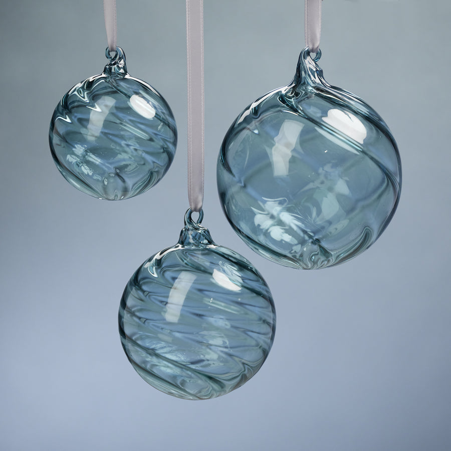 Swirl Blown Glass Ornament - Winter Blue