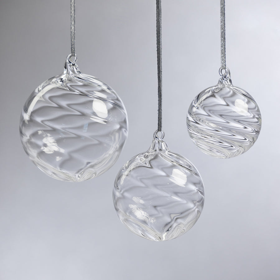 Clear and White Spiral Ornament — Thames Glass