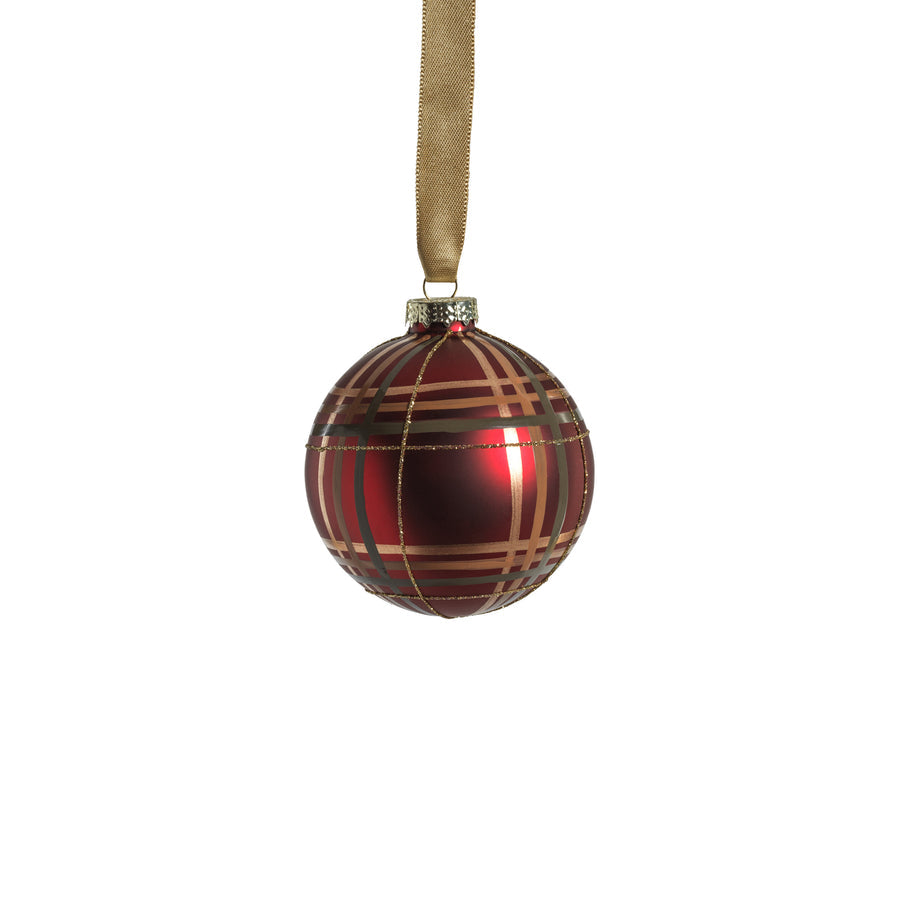 Plaid Metallic Glass Ball Ornament - Red