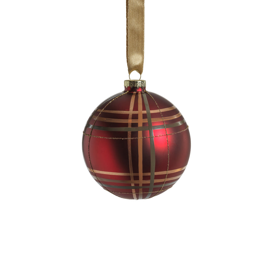 Plaid Metallic Glass Ball Ornament - Red