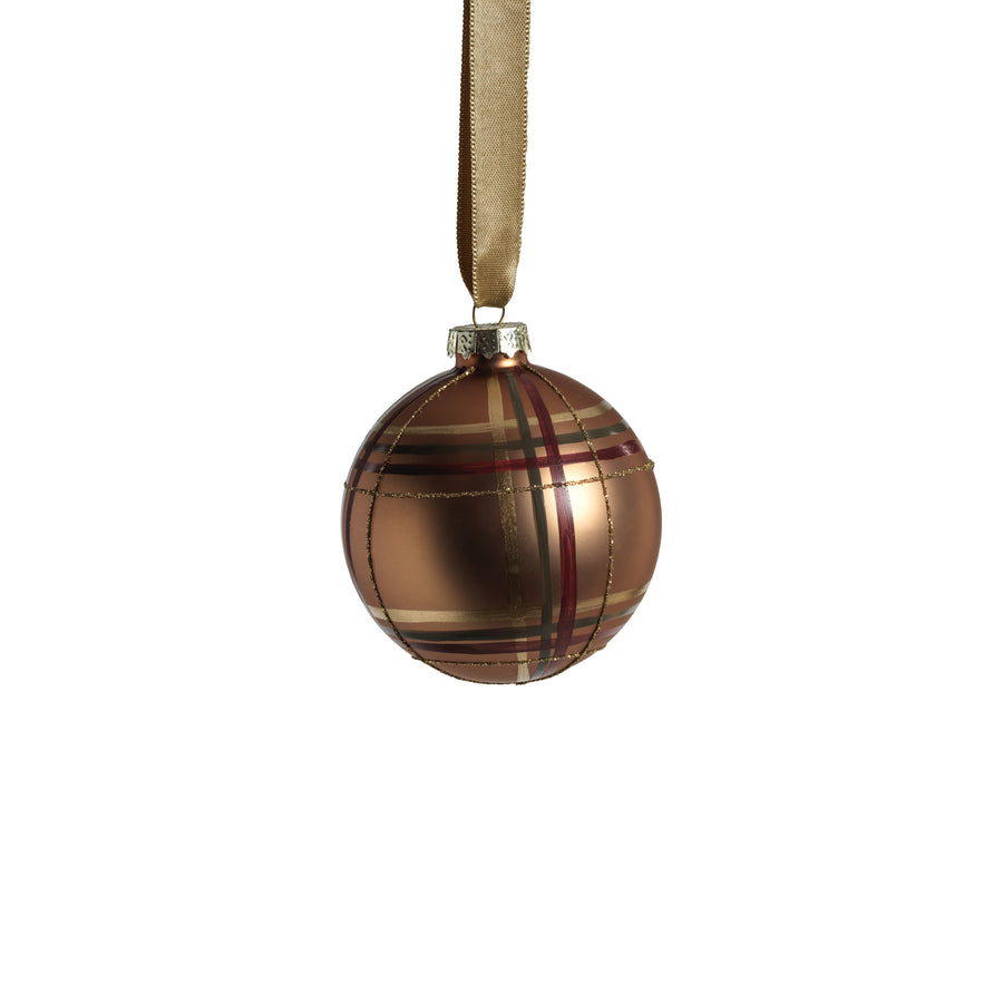 Plaid Metallic Glass Ball Ornament - Gold