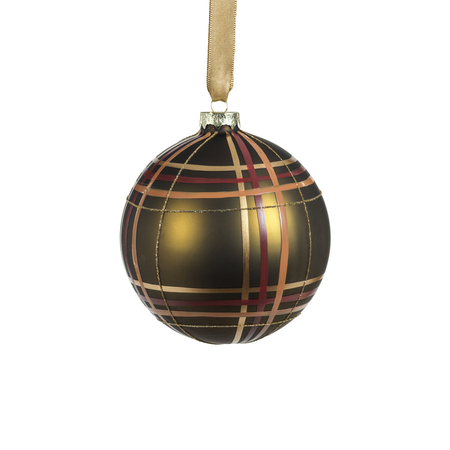 Plaid Metallic Glass Ball Ornament - Green