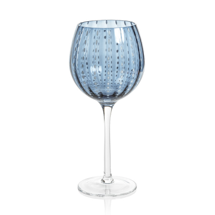 Portofino White Dot Glassware - Navy Blue