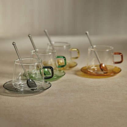 Baglioni Glass Tea and Coffee Cup w/Saucer Set - Drinkware by Carlyle Avenue