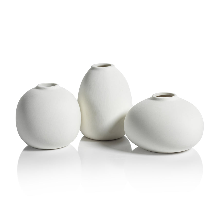 Tresco Clay Bud Vases - Set of Three Assorted - Matt White