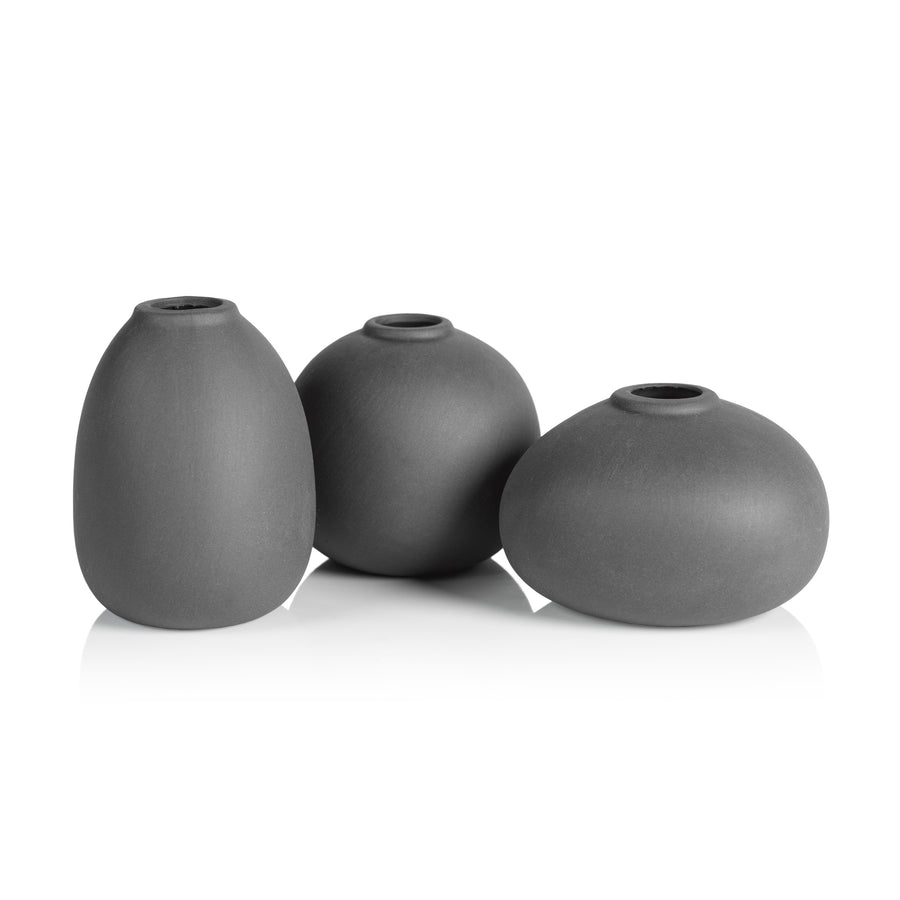Tresco Clay Bud Vases - Set of Three Assorted - Matt Charcoal