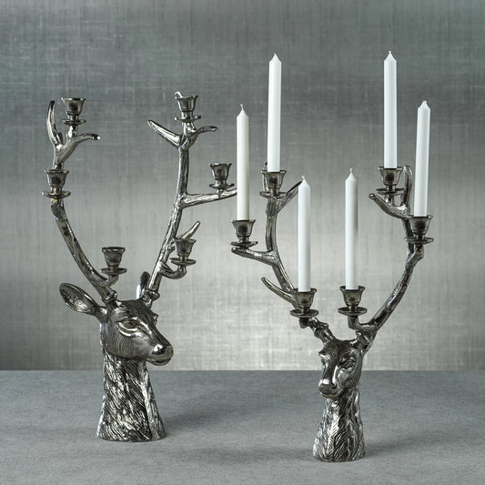 Stag Head 6 Tier Candleholder - Silver Antique - 2 Sizes - CARLYLE AVENUE