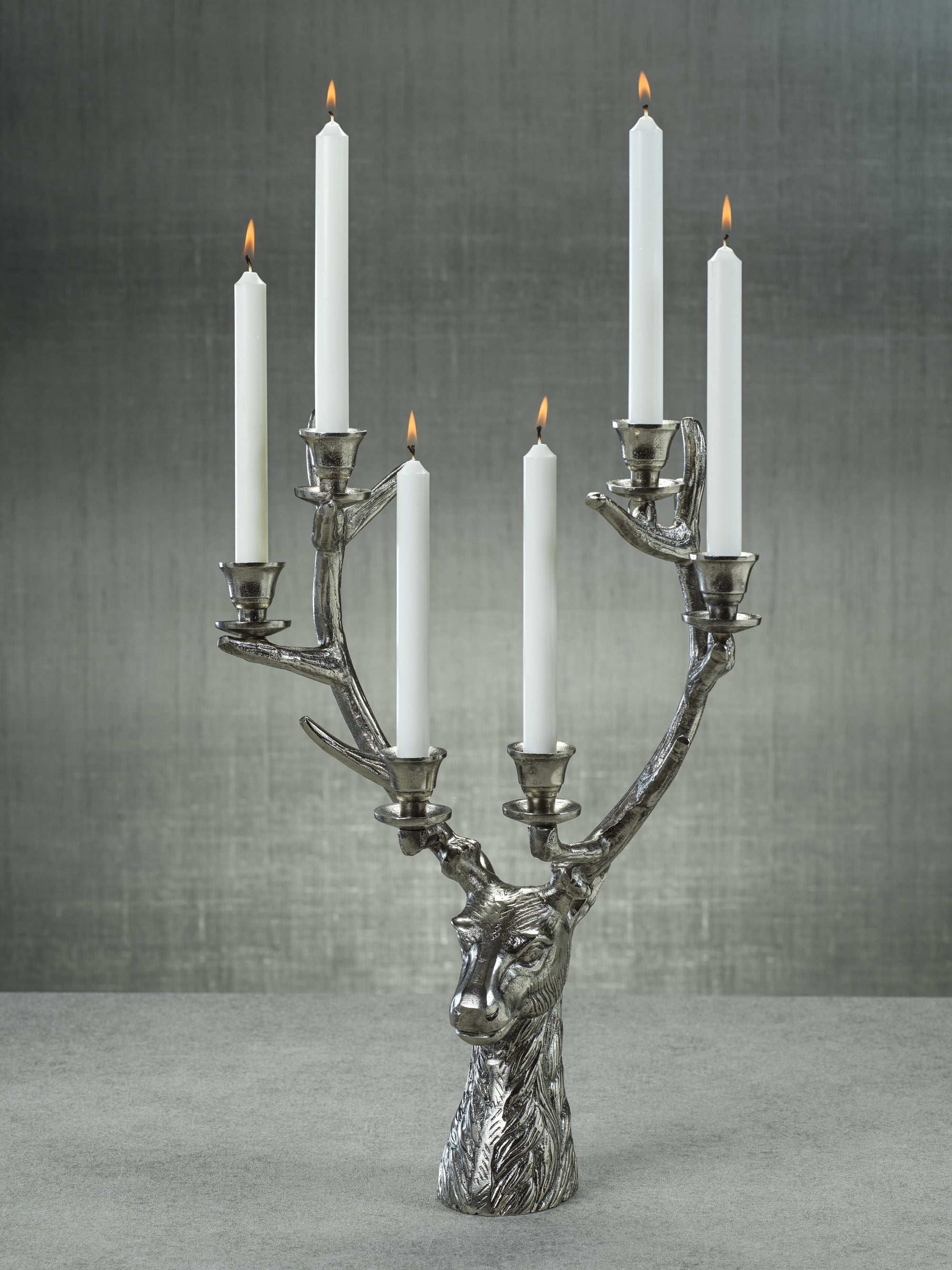 Stag Head 6 Tier Candleholder - Silver Antique - 2 Sizes - CARLYLE AVENUE