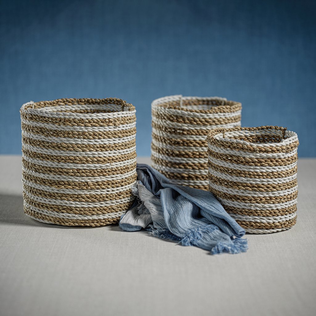 Two-Tone Baskets - Set of 3 - Natural and White