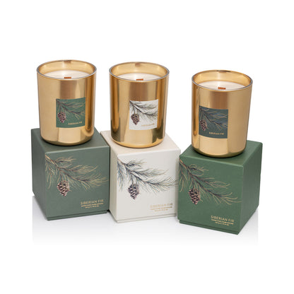 Gold Wood Wick Candle in Gift Box - Siberian Fir - Candles by Carlyle Avenue