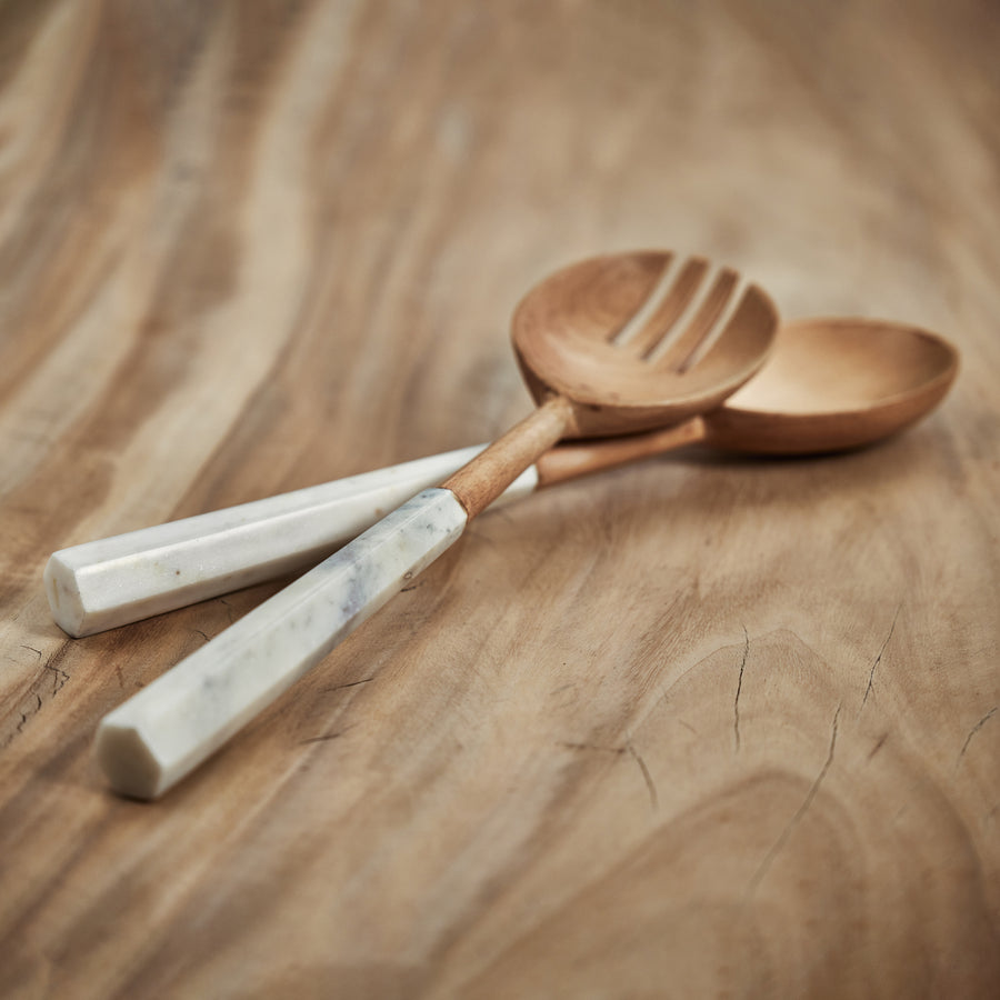 Wooden Salad Servers with Marble Handles