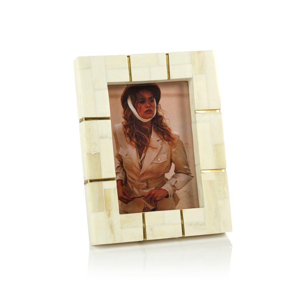 St. Ives Bone Inlaid Photo Frame with Brass Trim - Natural