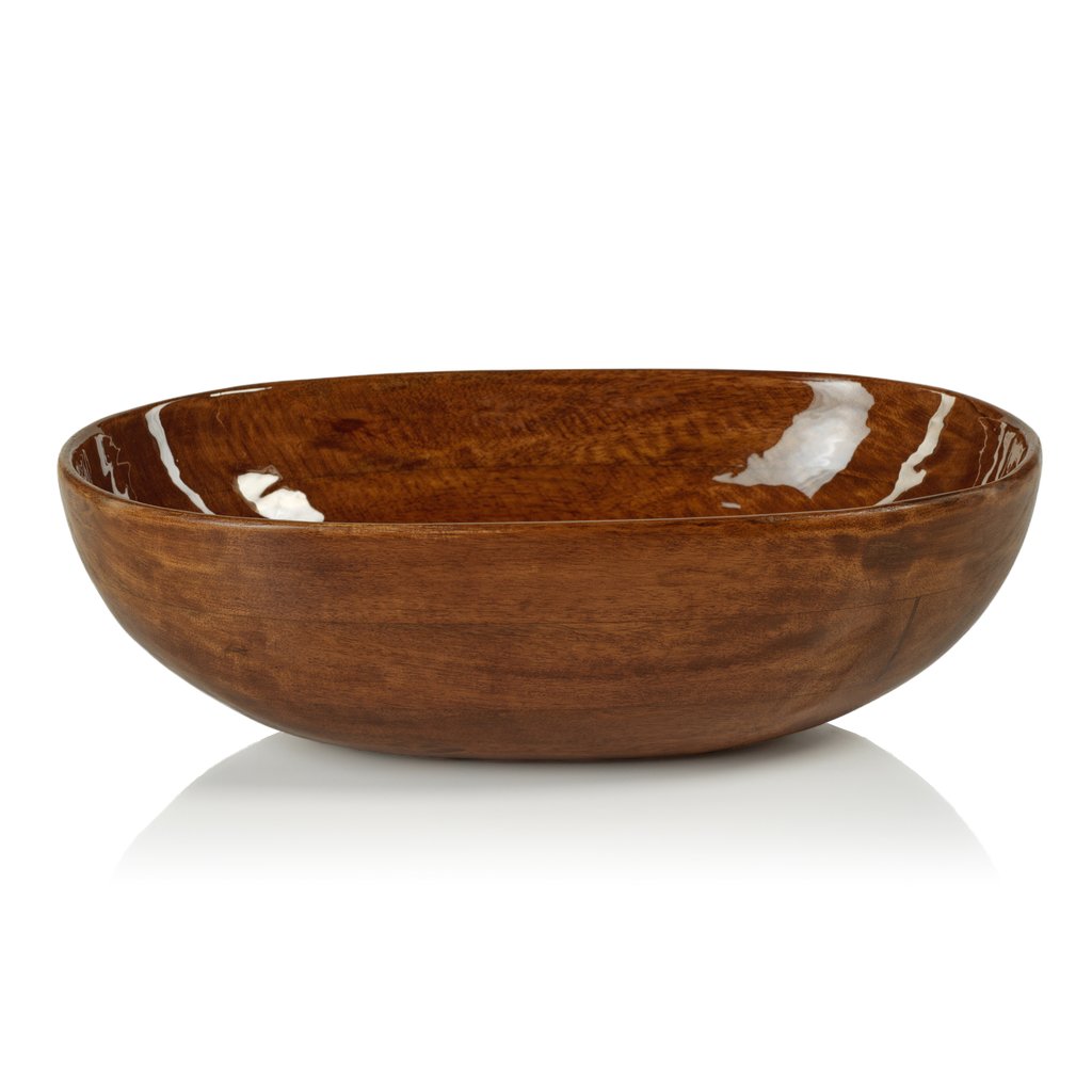 Gabonese Oval Mango Wood Bowl - Walnut Enamel