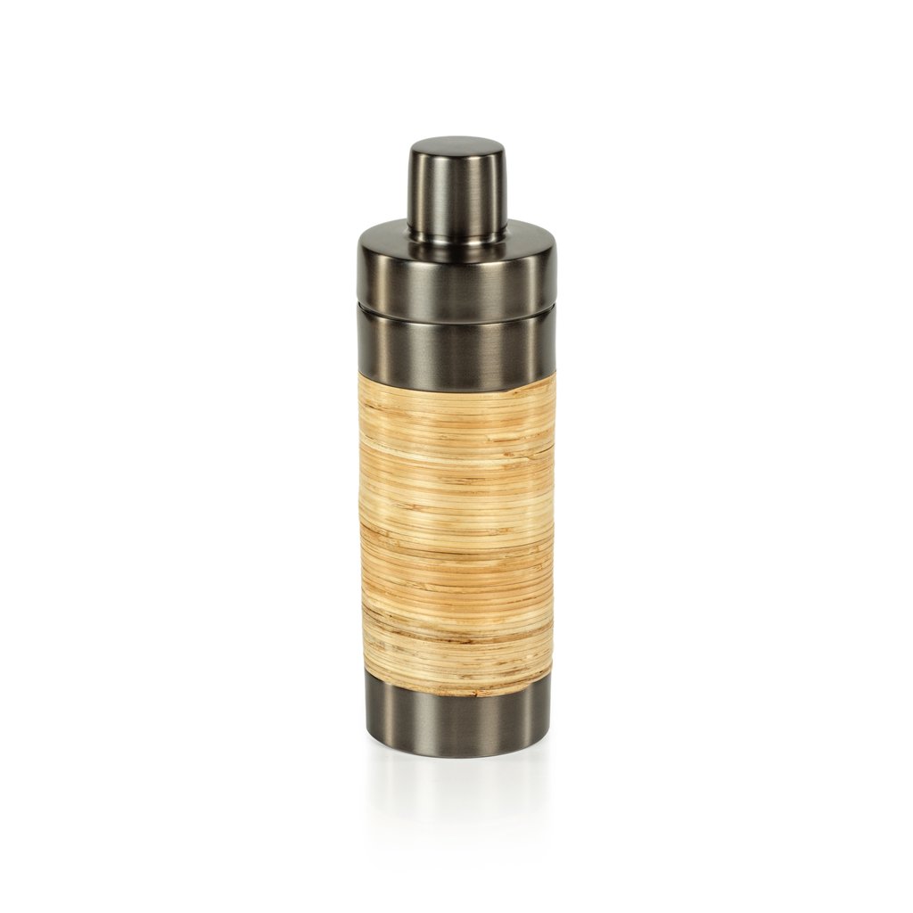 Rattan and Matte Black Cocktail Shaker