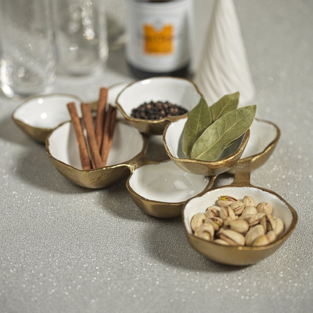 Small Cluster of Eight Serving Bowls - Gold & White - Serveware by Carlyle Avenue