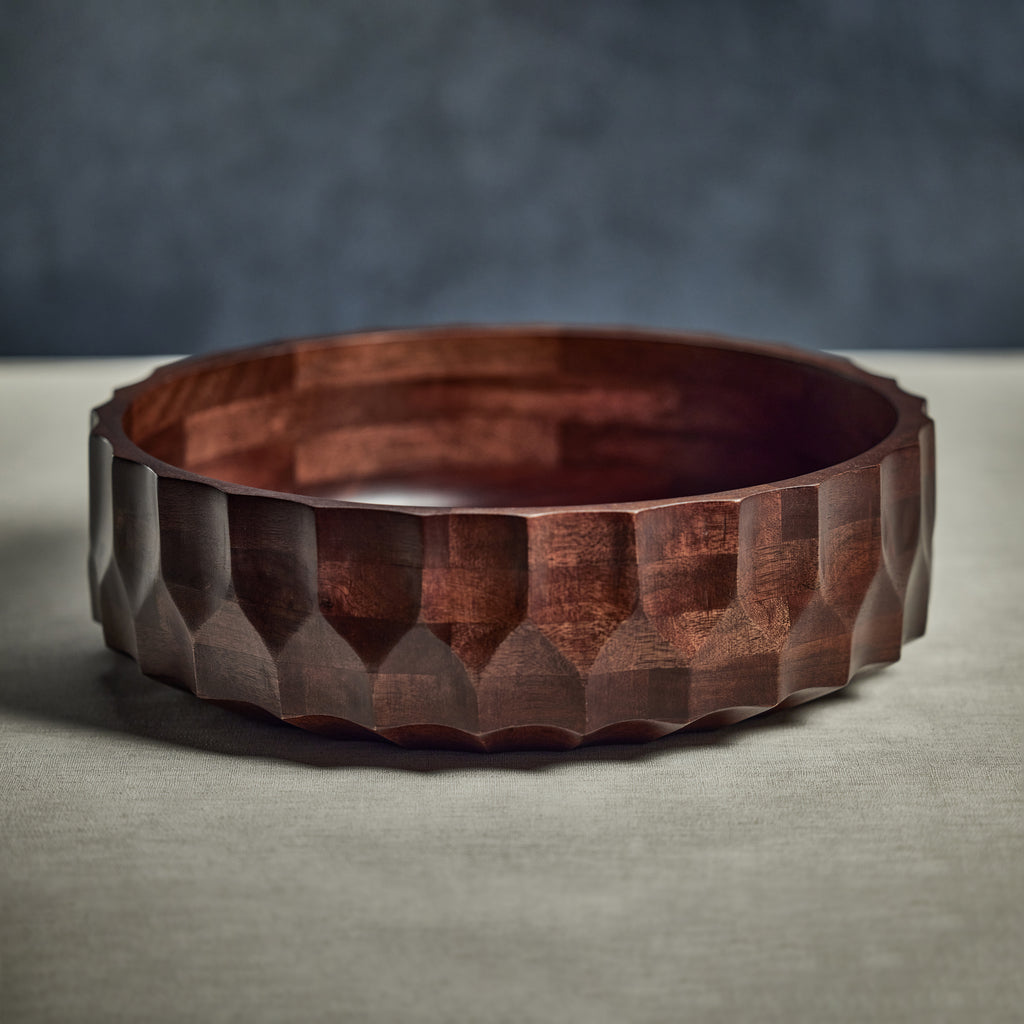 Carved Mango Wood Bowl - Walnut Finish - Decorative Bowls by Carlyle Avenue