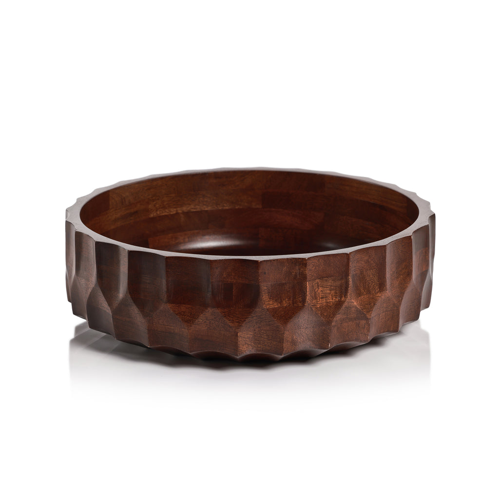 Carved Mango Wood Bowl - Walnut Finish - Decorative Bowls by Carlyle Avenue