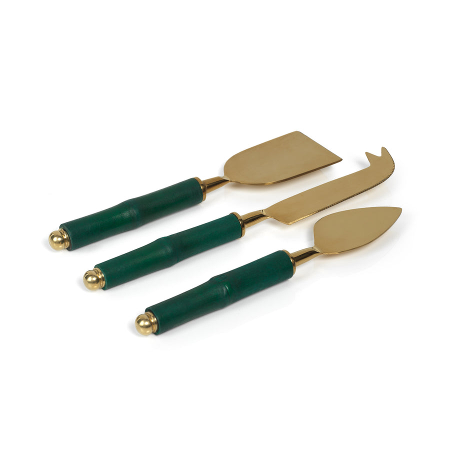 Bamboo & Matte Gold Steel Cheese Tools - Set of 3