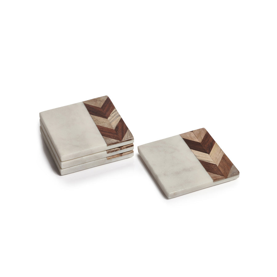 Milan Marble with Chevron Design Wood Coasters - S/4