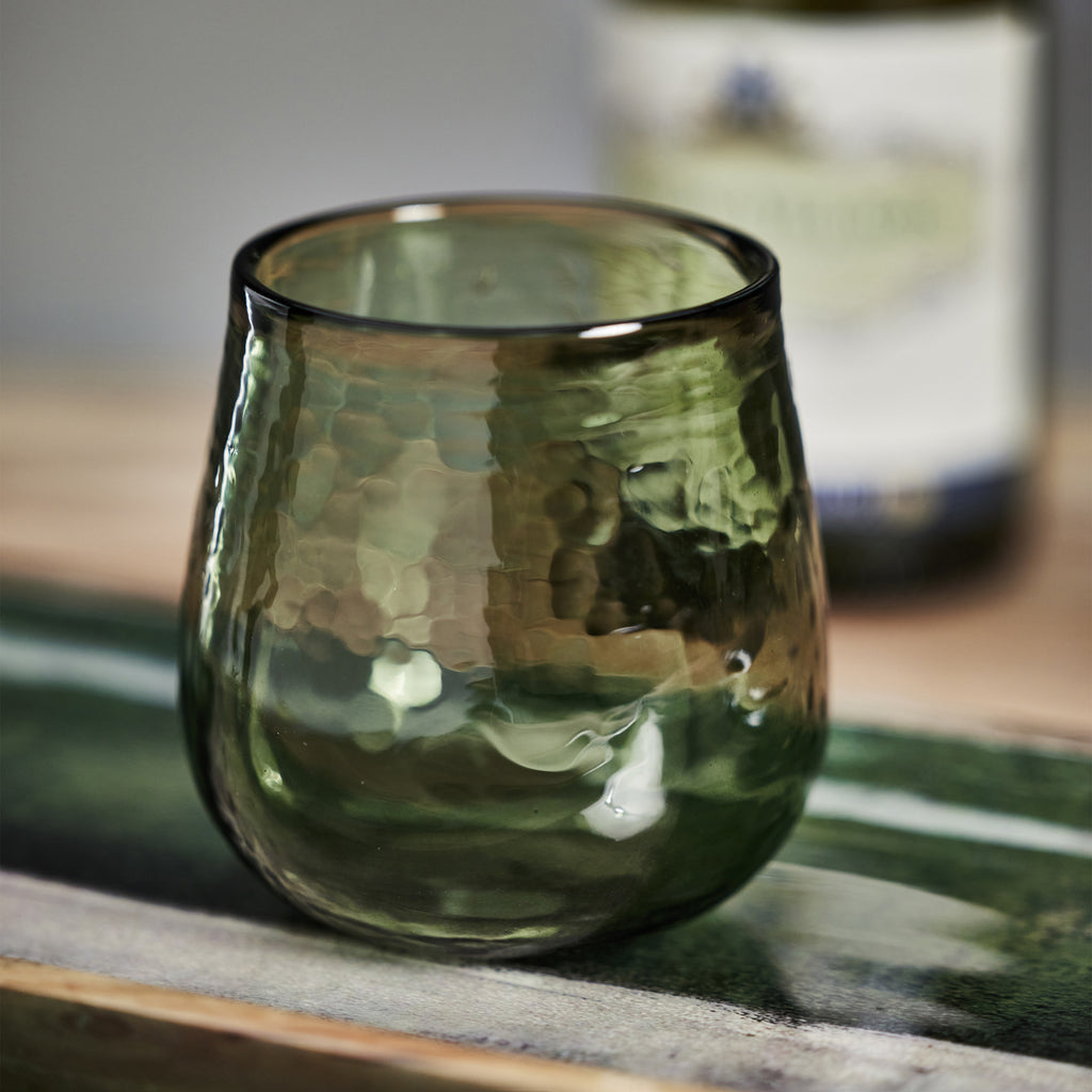 Artisan Hammered Stemless Glass - Green - Set of 4