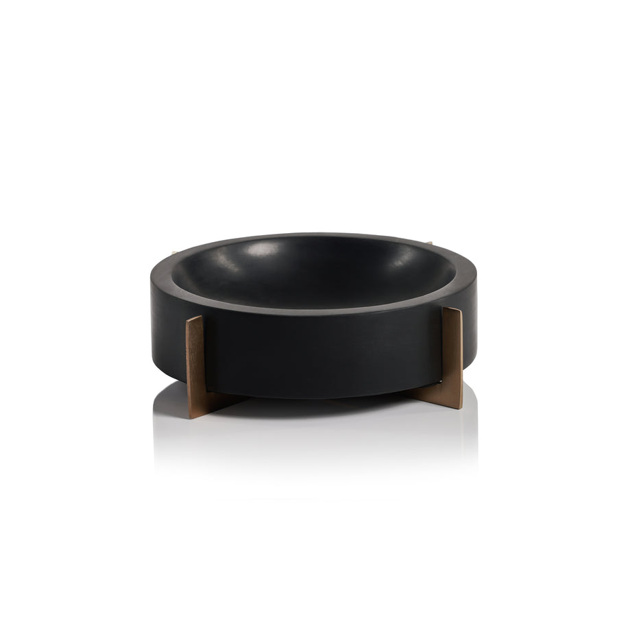 Black Marble Bowl on Metal Base - Black and Gold - Decorative Trays by Carlyle Avenue
