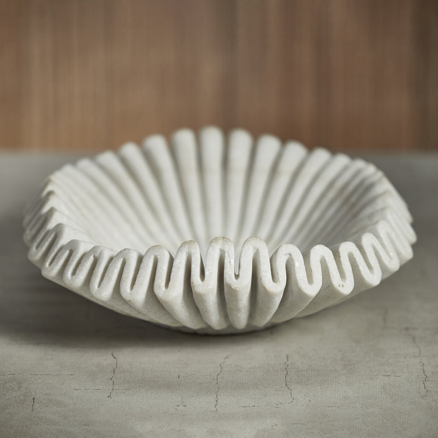 Free-Form Swirl Marble Bowl - White