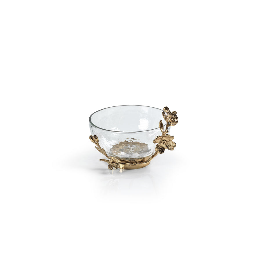 Tavolo Hammered Glass Bowl w/Gold Floral Trim