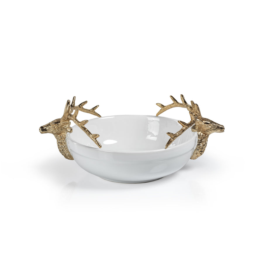 Aspen Ceramic Bowl w/Gold Stag Head