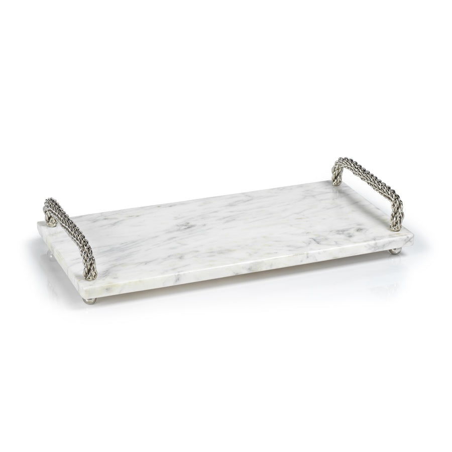 Marble Serving Tray w/Woven Metal Handles