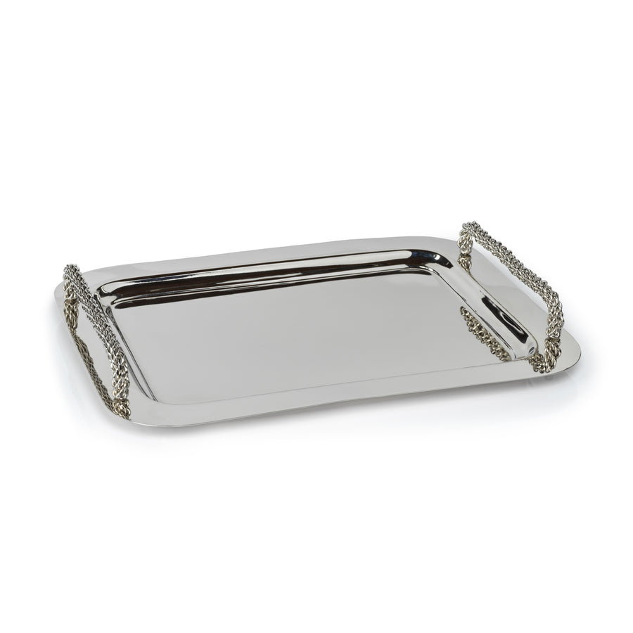 Metal Serving Tray w/Woven Handles