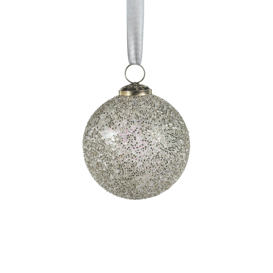 Beaded Glass Ornament - Silver