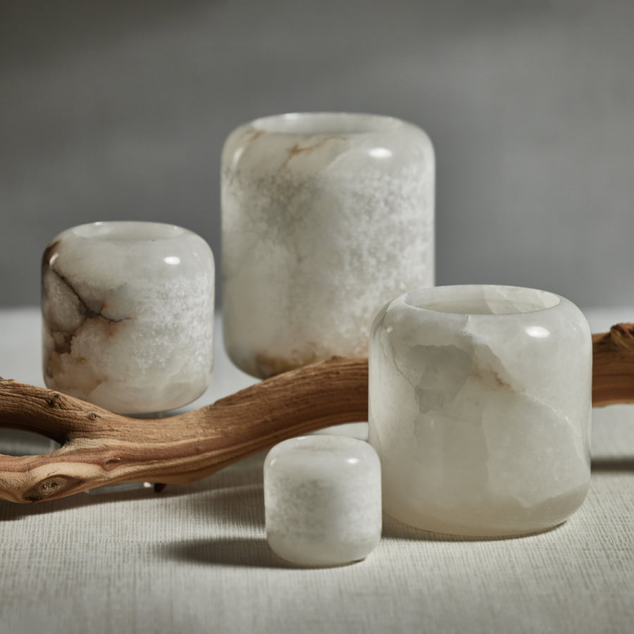 Teran Polished Alabaster Stone Candle Holder / Vase