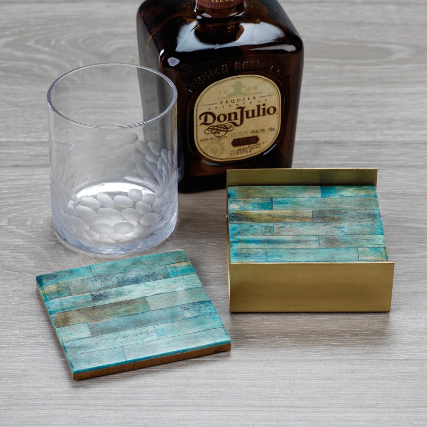 Set of 4 Coasters on Metal Tray - Green/Gold - CARLYLE AVENUE