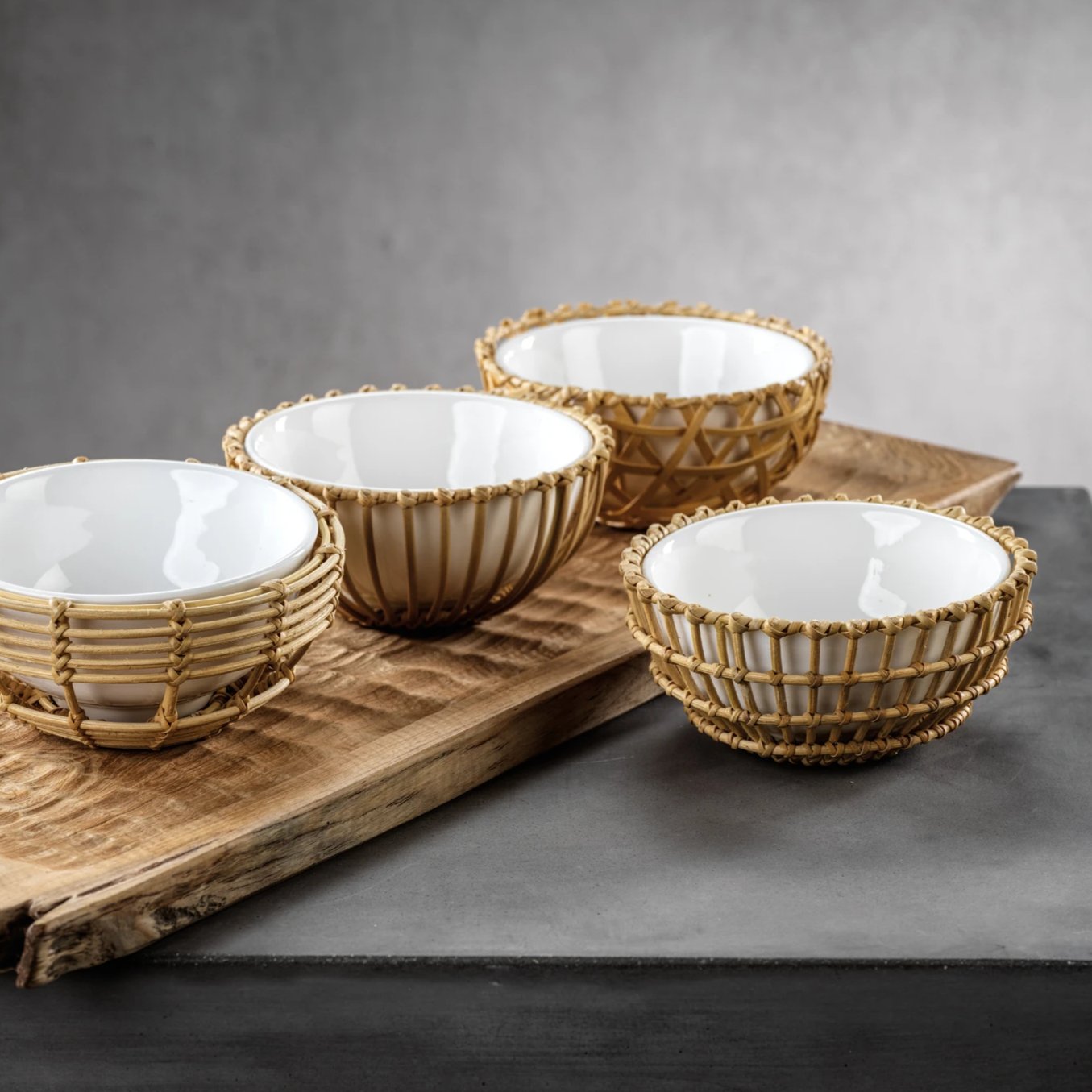 Wicker & Bamboo Condiment Bowls s/4 Assorted - CARLYLE AVENUE