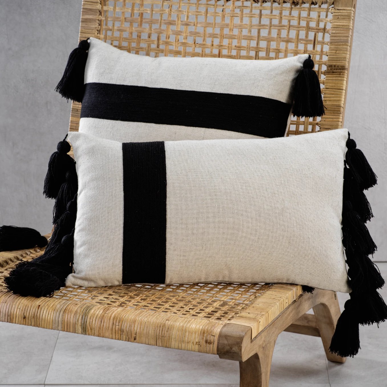 Polignano Embroidered Throw Pillow w/Tassels - Black - CARLYLE AVENUE