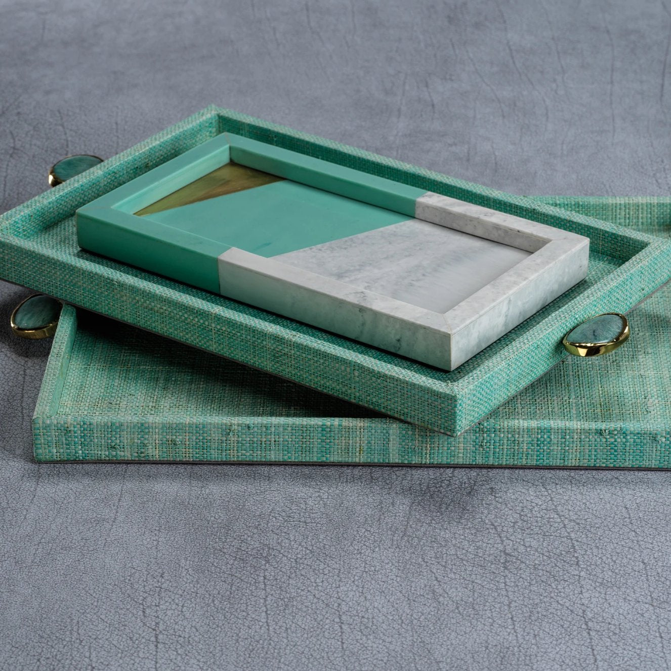 Raffia Palm Tray with Stone Accent - Jade - CARLYLE AVENUE