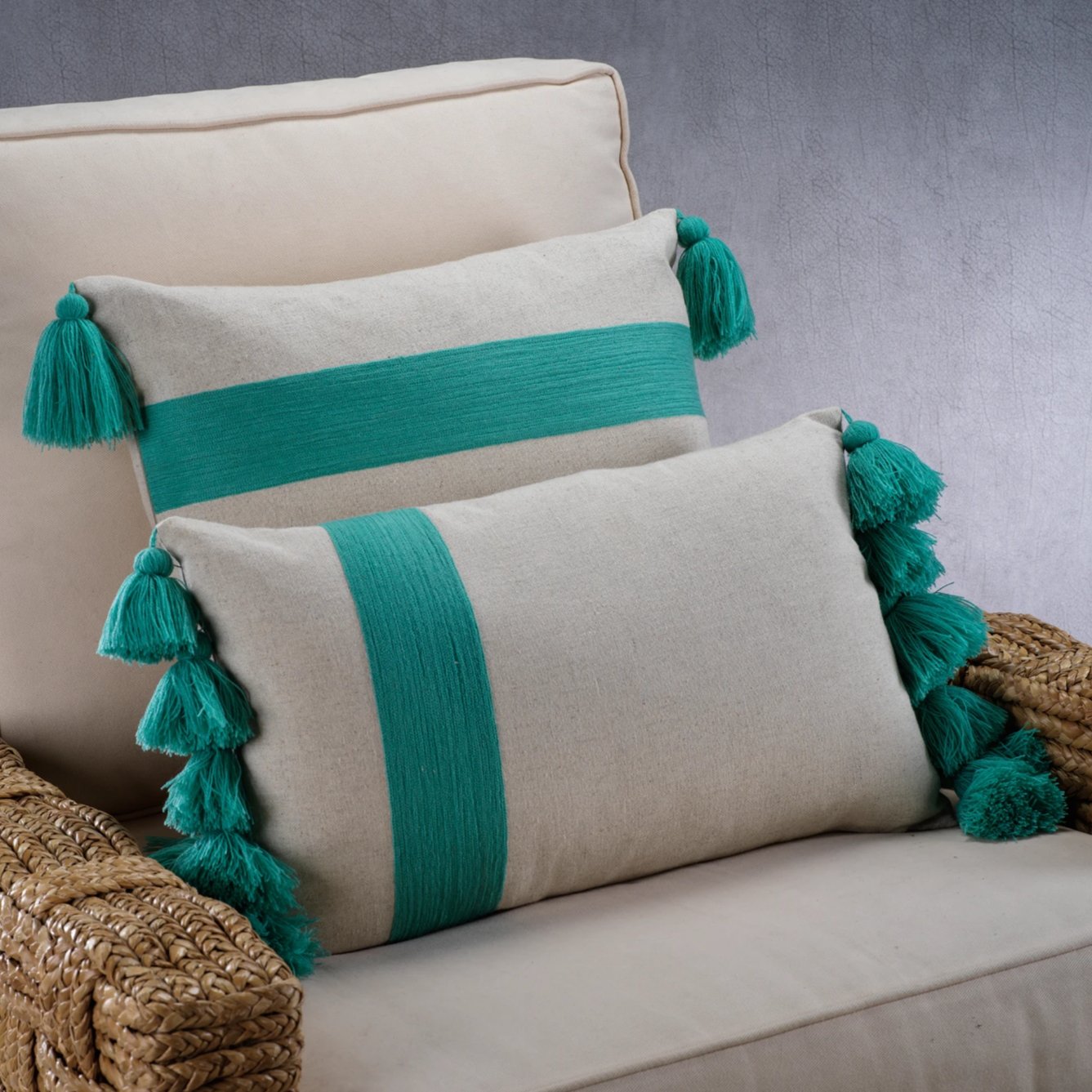 Polignano Embroidered Throw Pillow w/Tassels - Turquoise - CARLYLE AVENUE