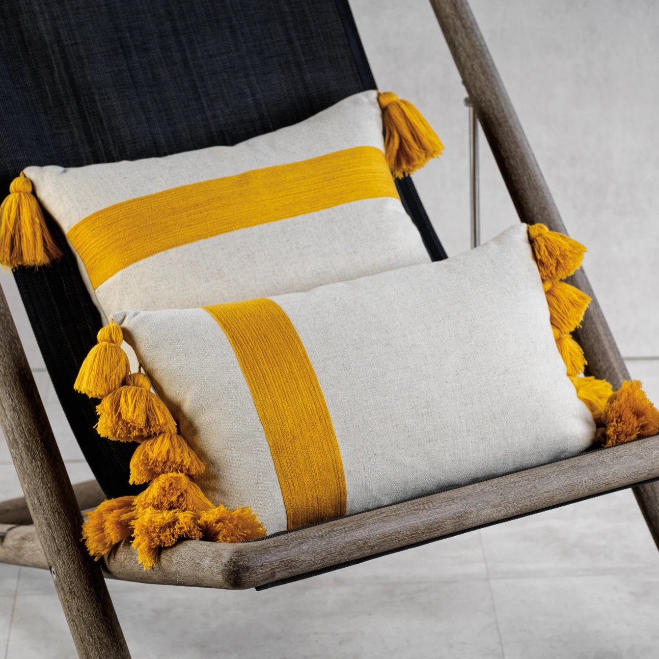 Polignano Embroidered Throw Pillow w/Tassels - Yellow - CARLYLE AVENUE