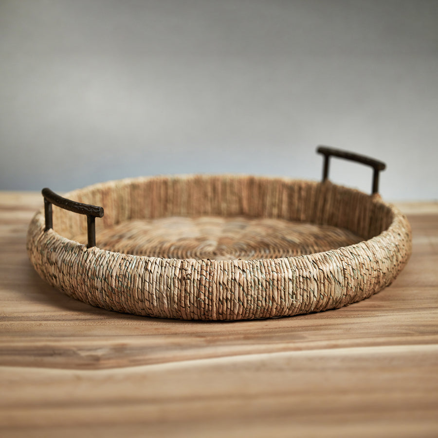Seagrass Single Rope Round Tray w/Metal Handles