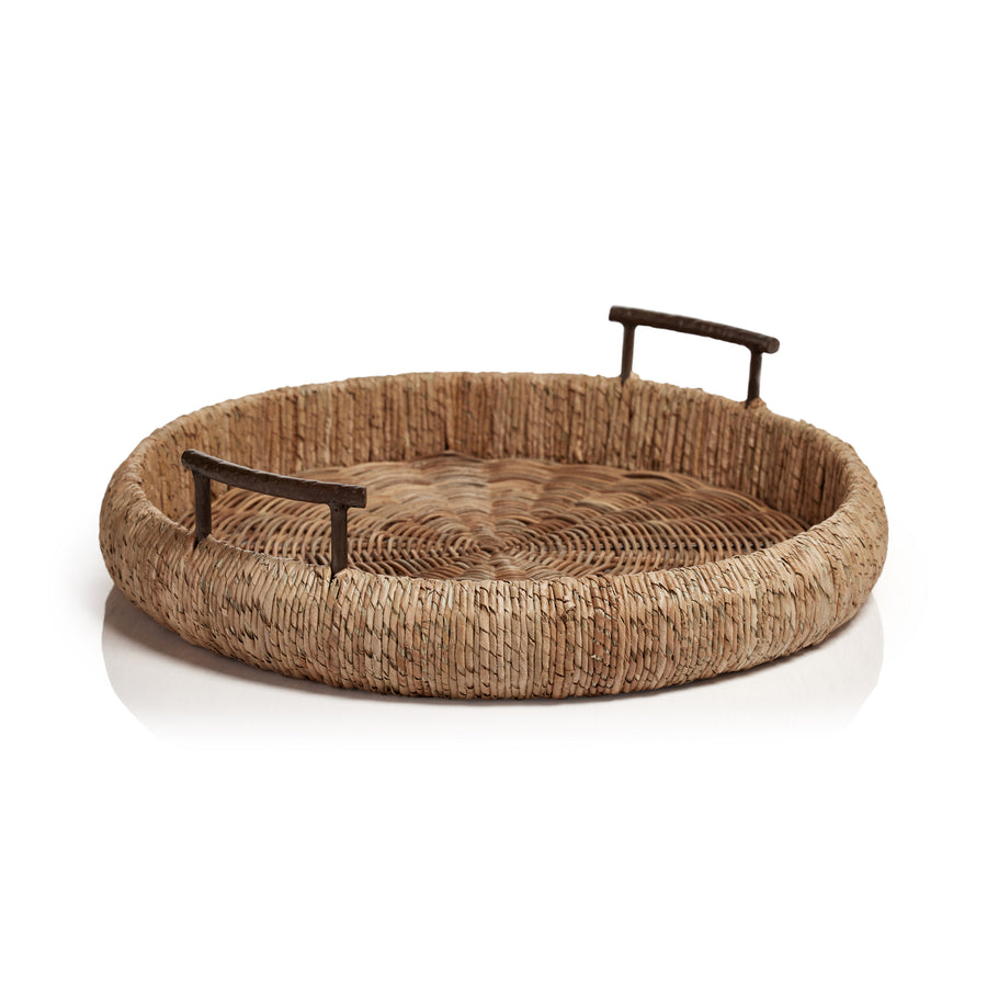Seagrass Single Rope Round Tray w/Metal Handles