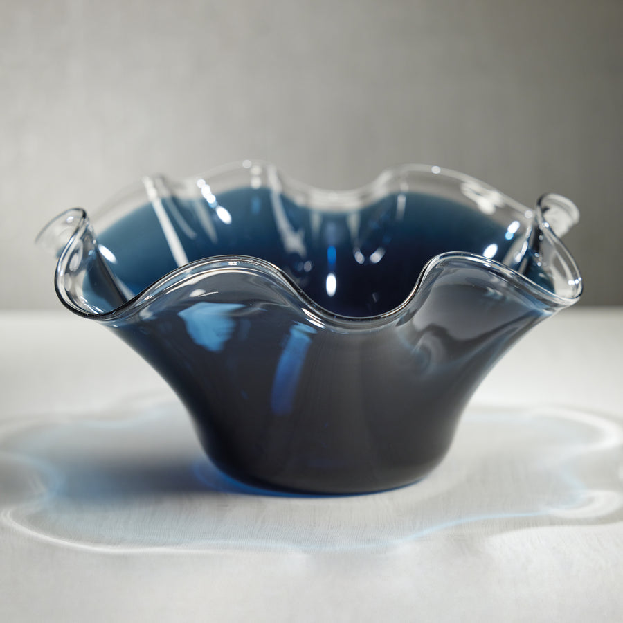 Tropezana Tall Wave Glass Bowl - Blue - 16.25 in