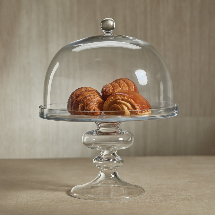 ACACIA WOODEN CAKE STAND WITH GLASS DOME