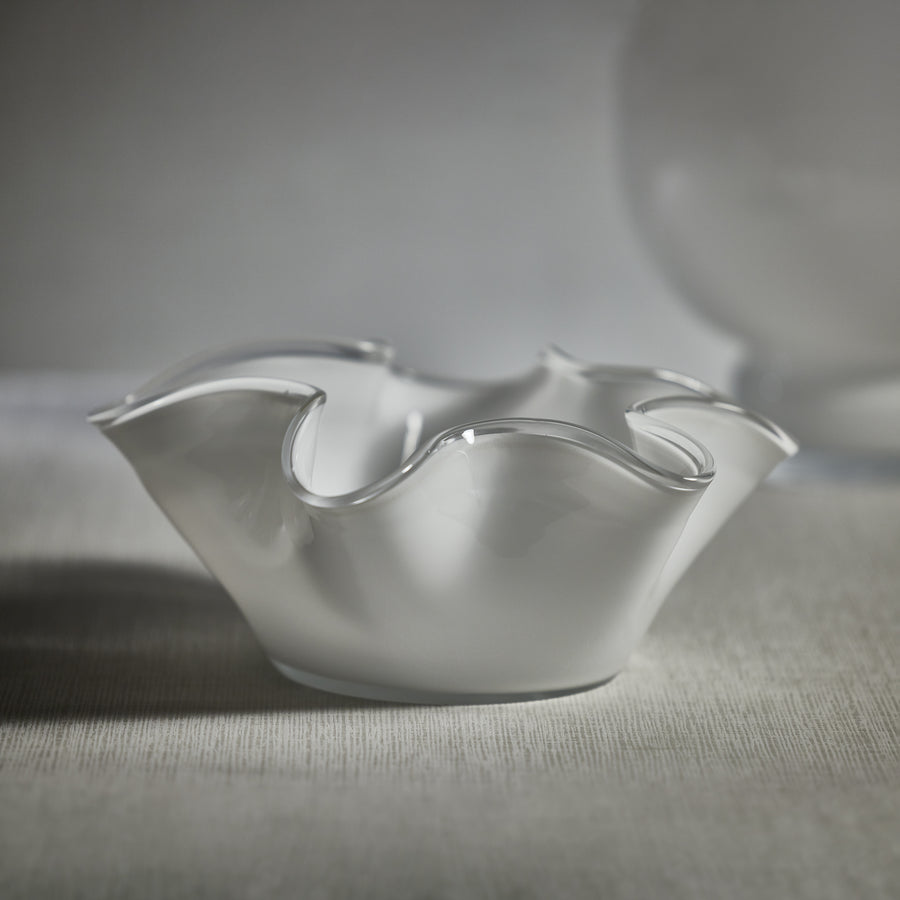 Tropezana Tall Wave Glass Bowl - White - 12 in