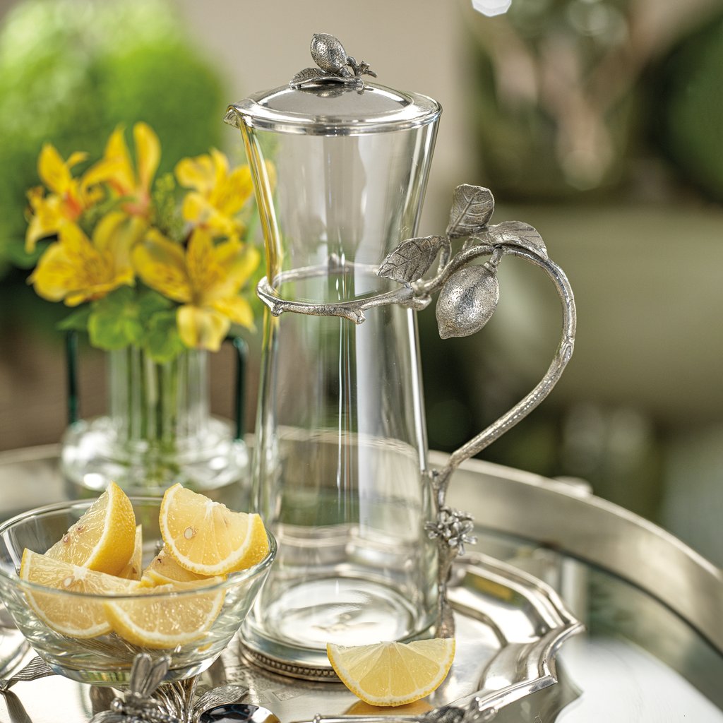 Limon Agria Pewter & Glass Pitcher w/Lid