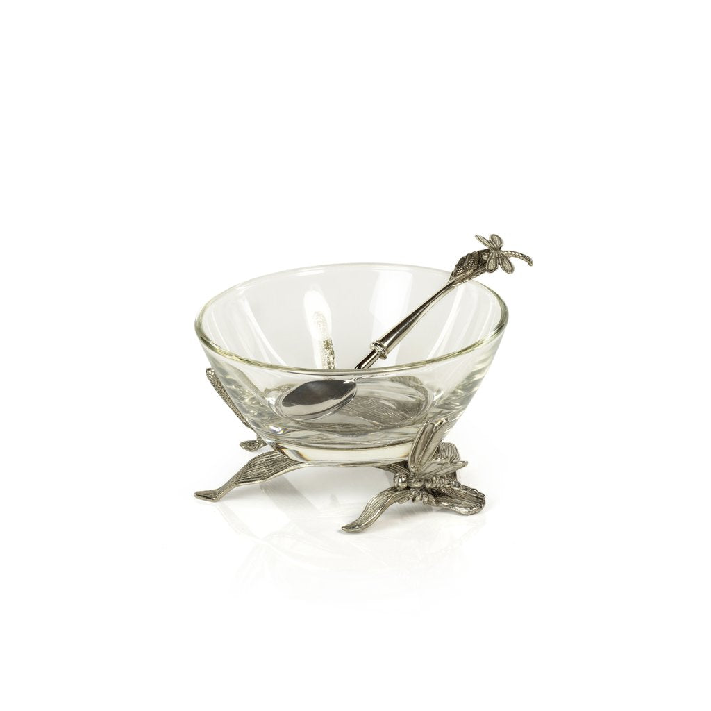 Dragonfly Pewter & Glass Bowl