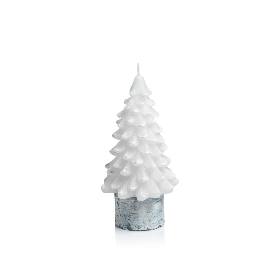 Tree Candle on Wax Birch Base - White