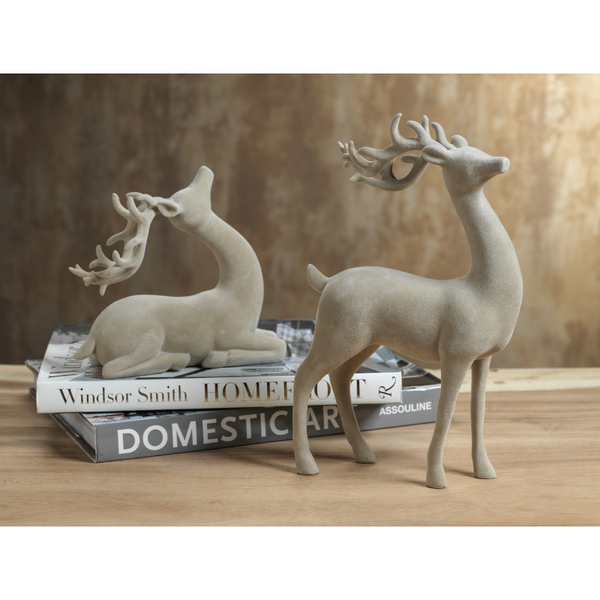 Flocked Sitting Deer - Natural Flocked Sitting Deer - Natural