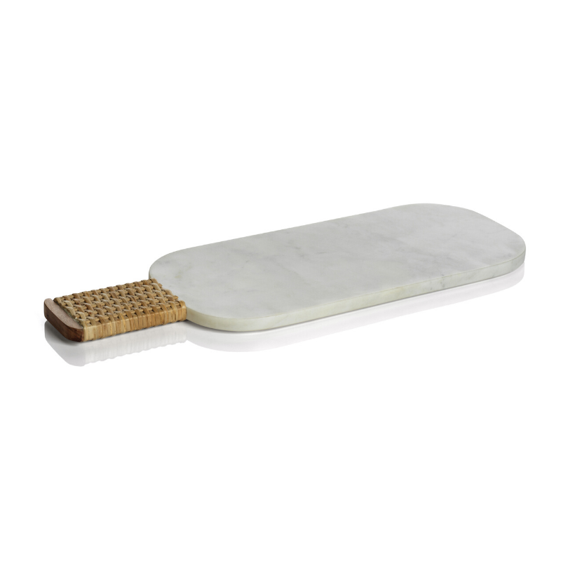 Marble Cheese & Charcuterie Board w/ Woven Cane Handle - CARLYLE AVENUE